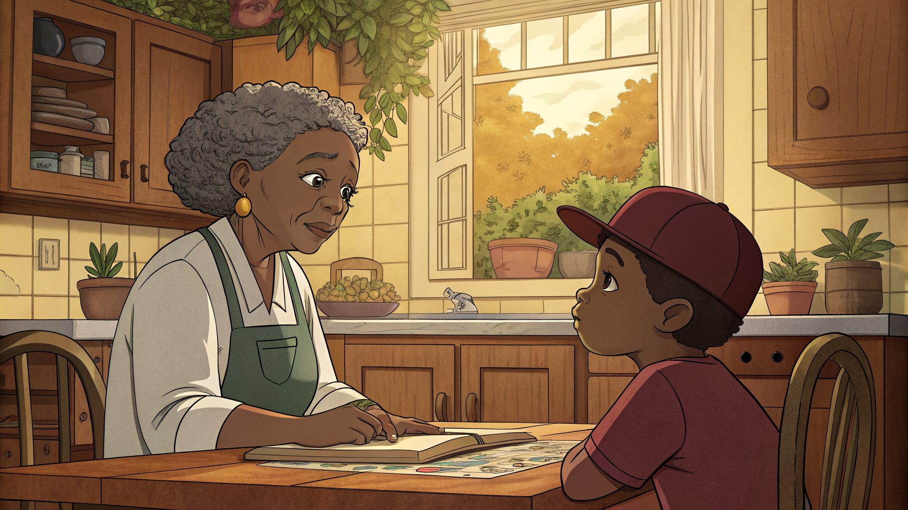Lil Dev and Grandma in the kitchen — family learning through story